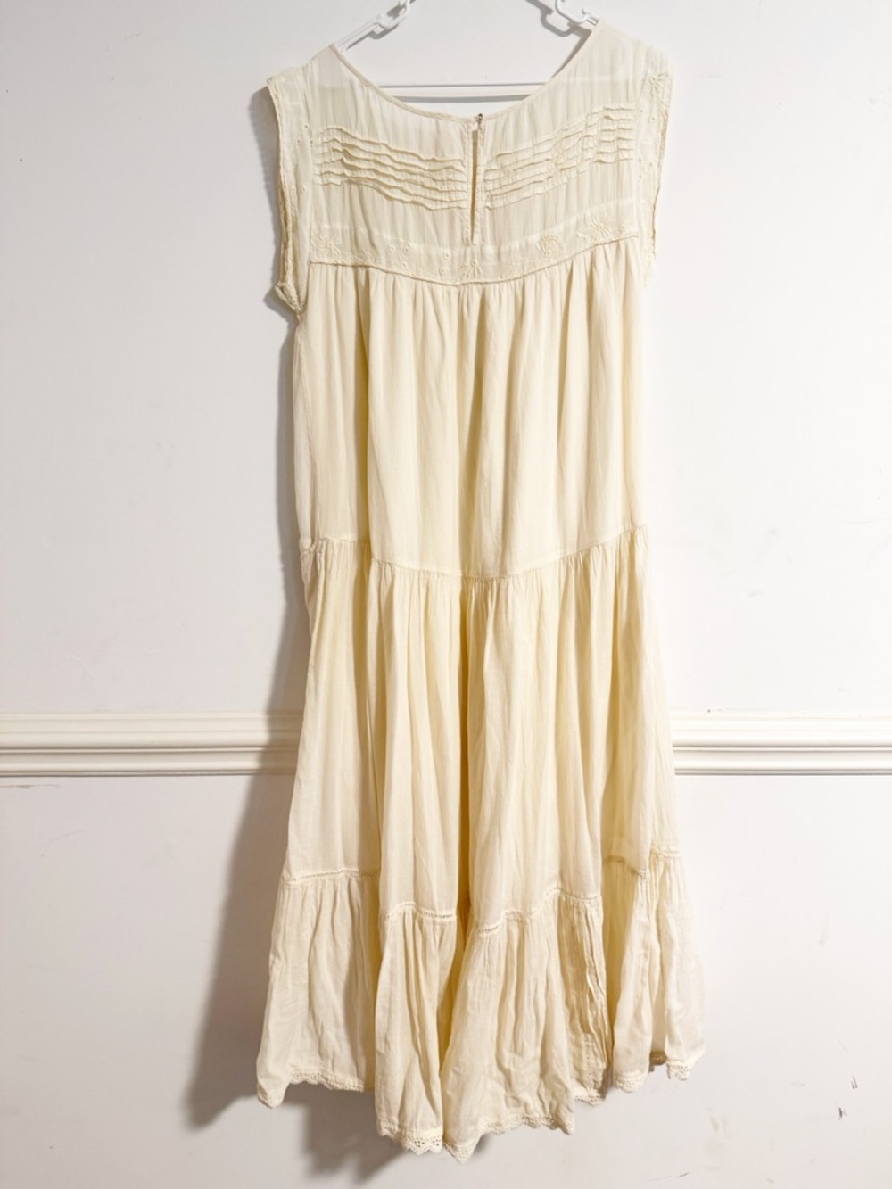Free People Meadows Edge Maxi Dress Cream Ivory Cotton Drop Waist L - Picture 10 of 10